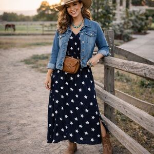 Agnes & Dora Kaftan Maxi Dress Black White Star Pattern Drawstring Dress Size S